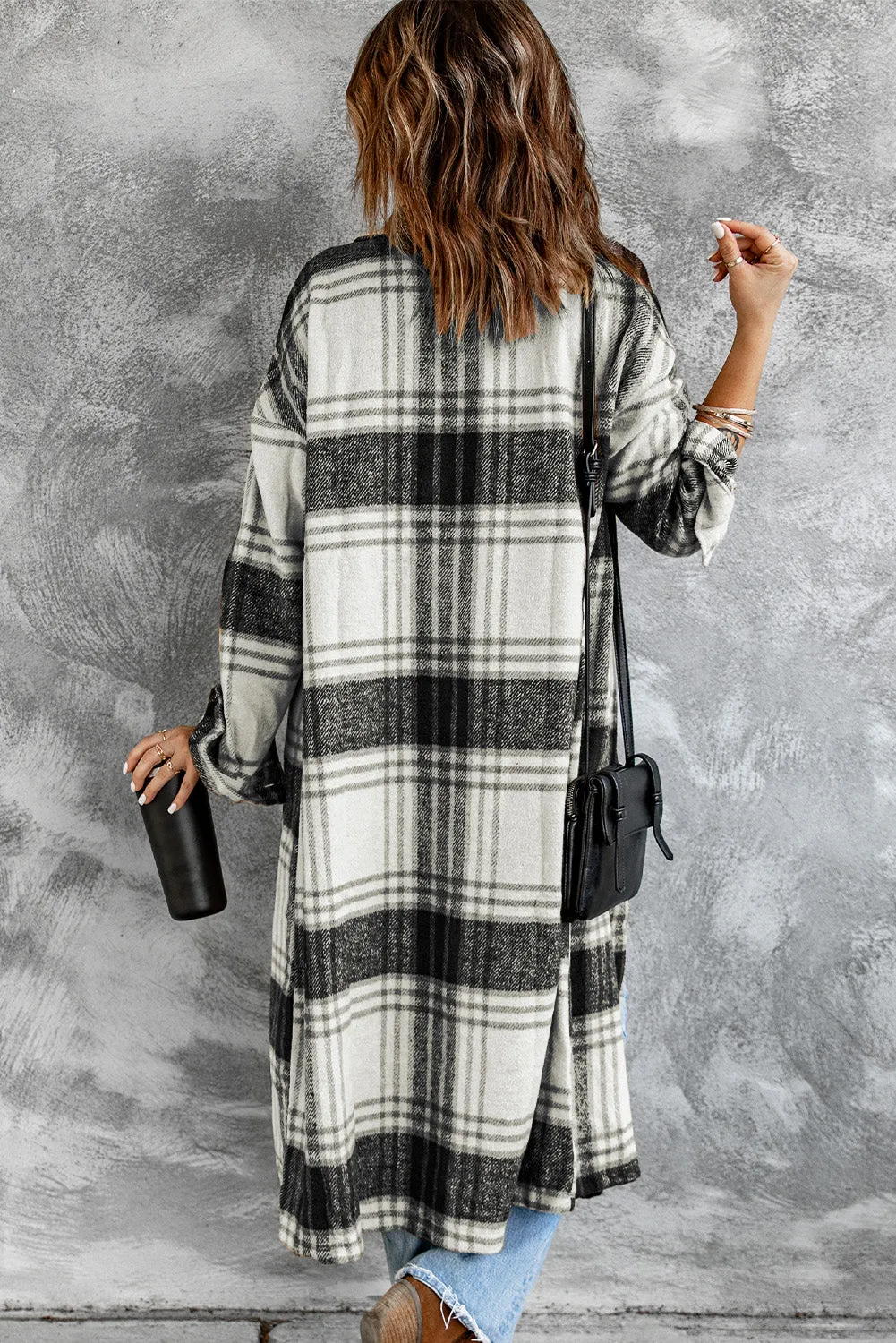 Women's Casual Shacket Jacket Pocketed Plaid Overcoat