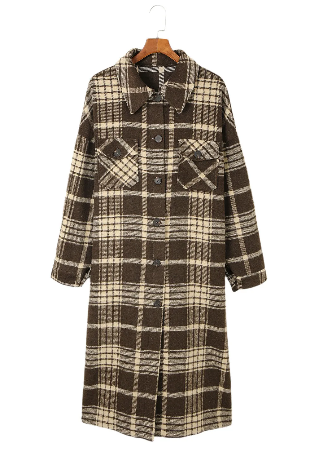 Women's Casual Shacket Jacket Pocketed Plaid Overcoat