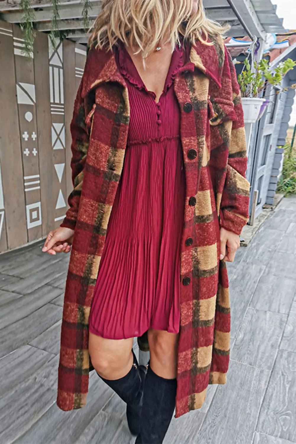 Women's Casual Shacket Jacket Pocketed Plaid Overcoat