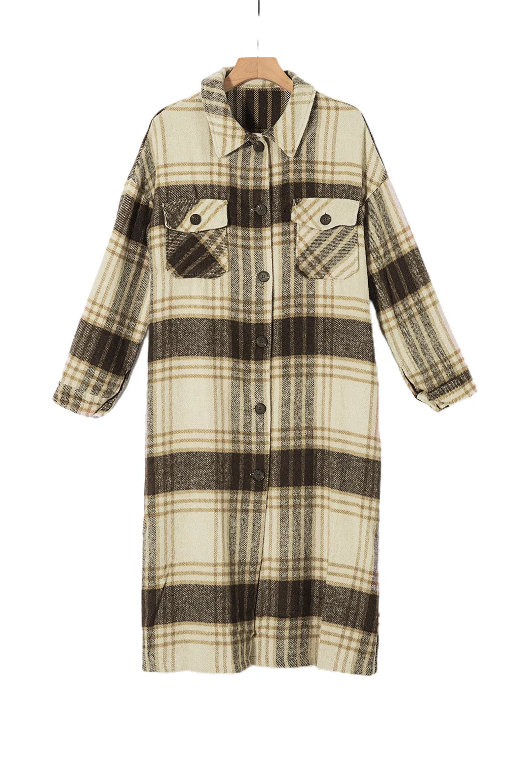 Women's Casual Shacket Jacket Pocketed Plaid Overcoat