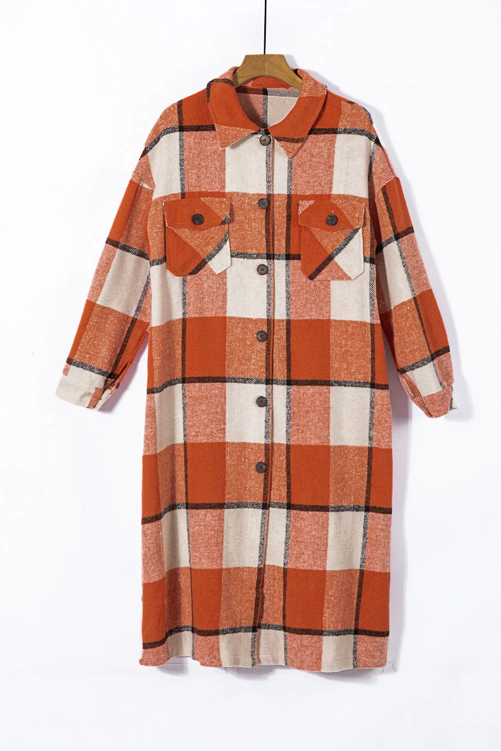 Women's Casual Shacket Jacket Pocketed Plaid Overcoat