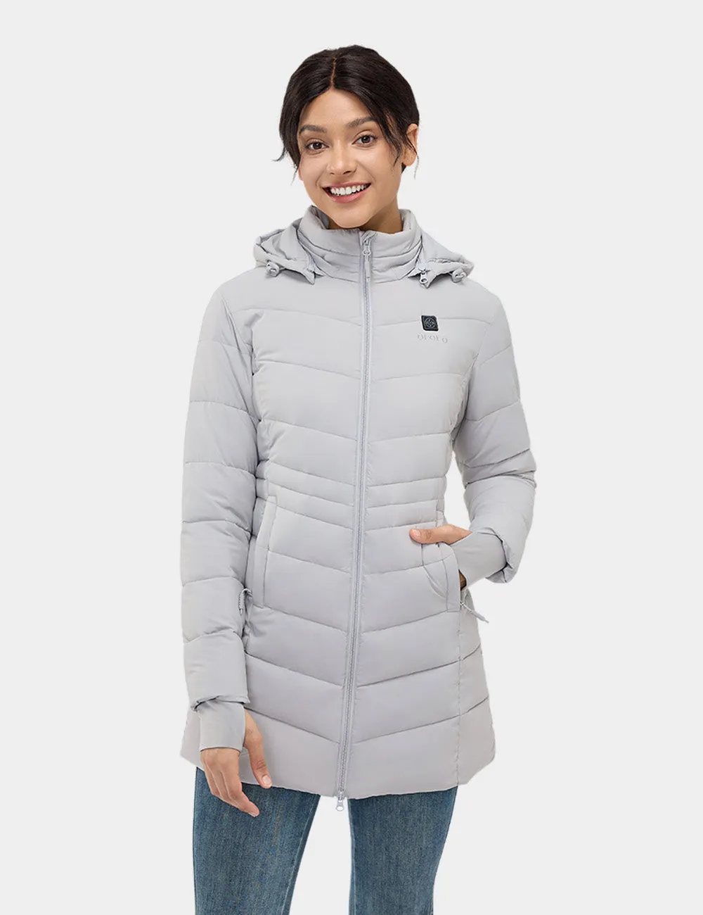 Women's Heated Puffer Parka Jacket - Black / White / Grey / Red