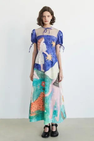 XUNRUO | Starry Night Print Maxi Dress